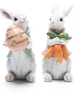 Easter Bunny Decorations Spring Home Decor Bunny Figurines White Rabbit 2pcs - Picture 1 of 6
