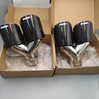 QUAD 4"OUT CARBON FIBER EXHAUST TIP- 2.5"INLET- PAIR OF STAGGERED L&R ANGLE CUT - Image 1 of 4