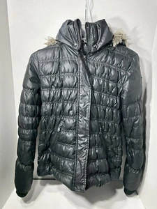 Guess Womens Black Puffer Jacket With Faux Fur Hood Size Small - Picture 1 of 6