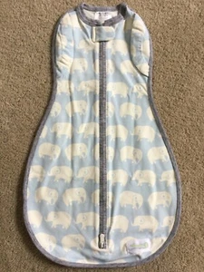 WOOMBIE 0-3m 5-13lbs Baby Blue White Elephants Original Baby Swaddle Sleep Sack - Picture 1 of 5