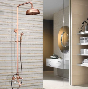 Antique Red Copper Bathroom 8 Inch Rain Shower Faucet Set Tub Mixer Tap mrg531 - Picture 1 of 7