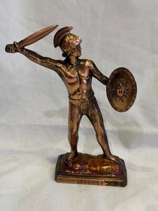 Vintage Leonidas von Sparta Kupfer Skulptur mit Speer & Schild Made in Greece - Bild 1 von 10