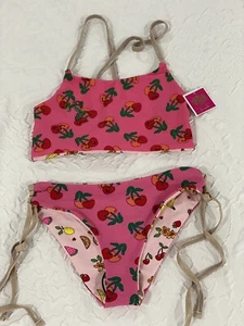 Juicy Couture Girls Printed Bikini Swimsuit Reversible Fruit Cherry Size 14 NWT - Picture 1 of 10