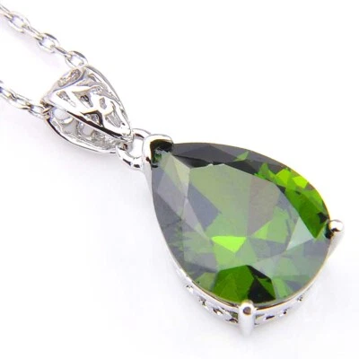 Woman Wedding Gift Dreamy Mystical Green Topaz Gemstone Silver Necklace Pendants - Image 1 of 4