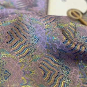 75cm Viola Lucido Broccato Tessuto Cinese Ethnic Floreale per Cucire Rétro Gilet - Foto 1 di 8