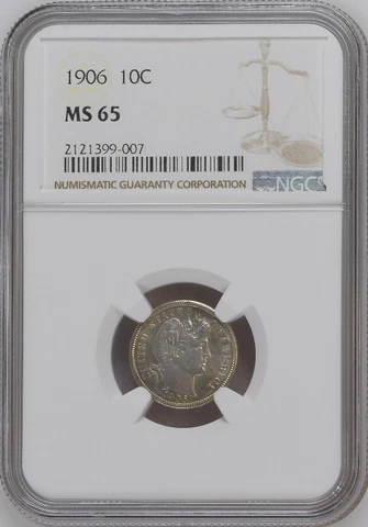1906-P 1OC LIBERTY-HEAD OR BARBER DIME RARE GEM NGC MS65 LOW-POP HIGHEST-GRADES Cover