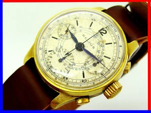 VERY RARE HELIOS VALJOUX 71 CHRONO FROM 1940 YEARS, 20 MICRONS GOLD, SERVICED! - Picture 1 of 12