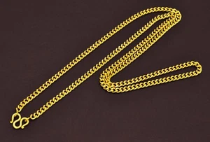 24"/3mm,Curb Chain Necklace,Thailand Jewelry,Baht Chain 24K,Yellow Gold Plated - Picture 1 of 7