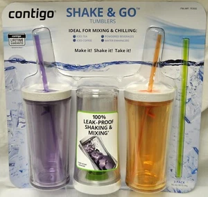 Contigo Shake & Go Plastic Tumblers - Set of 3 (Lavender Orange & Clear) - Picture 1 of 2