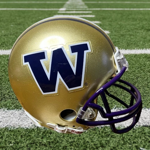 Washington Huskies Riddell Mini Helmet 3 5/8 Gold Helmet with Purple "W" logo Cover