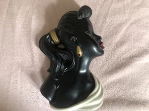 VINTAGE MID CENTURY / ART DECO ARNOVA 487 CHALKWARE LADY HEAD BUST WALL PLAQUE - Picture 1 of 7