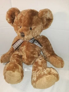Vintage Toys R Us Animal Alley Teddy Bear With Plaid Bow Plush 16" VTG - Picture 1 of 4