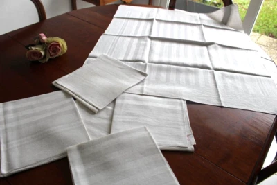 Six grandes serviettes anciennes en damas blanc  /Linge ancien 80321-40 - Photo 1/4