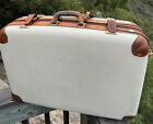 Vintage Italian Bojola Suitcase Cream Brown Leather Trim Florence Italy 25"