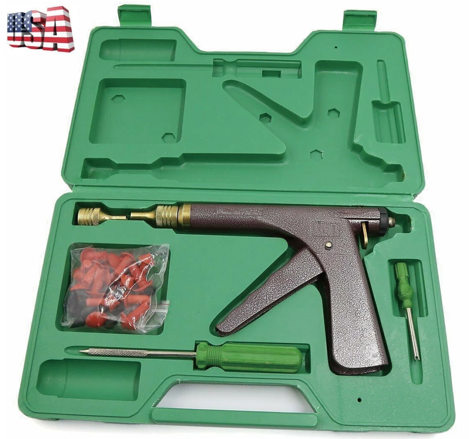 Car Tire Plugger Tubeless Tire Wheel Repair Gun Kit W/Mushroom Plug Probe Nozzle - Image 1 of 4