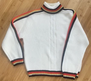 Vintage Sears Herren Store Rollkragen Pullover weiß Streifen Borte S Apres Ski Moto - Bild 1 von 23