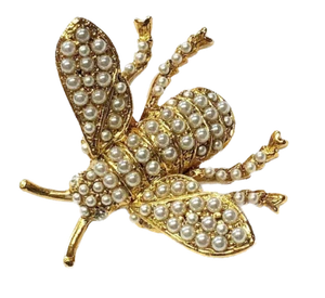 Kenneth Jay Lane, Pearl Beads Bee Pin, Light Antique Gold - Picture 1 of 1