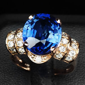 SAPPHIRE KASHMIR BLUE OVAL 8.40 CT. 925 STERLING SILVER ROSE GOLD RING SZ 8.25