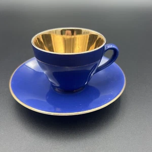 Royal Copenhagen CONFETTI Demitasse Espresso Coffee Cup & Saucer Blue & Gold - Picture 1 of 15