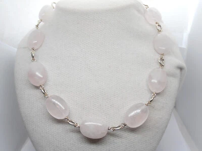 Collana in Argento 925 con QUARZO ROSA naturale -  Girocollo con Pietre Dure - Immagine 1 di 4