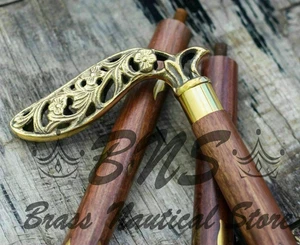 Vintage Solid Brass Designer Handle Style Walking Cane Wooden Stick Antique Gift - Picture 1 of 4