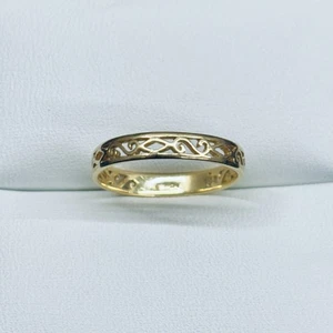 18k Yellow Gold Filigree Spirals Scroll Work Engagement Wedding Ring Band Size 6 - Picture 1 of 6