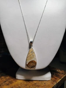 Sterling Silber Dendrit Bild Jaspis Träne Anhänger Halskette 20" 925 - Bild 1 von 18