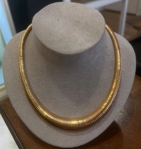 Vintage 18K Yellow Gold Tubogaz Necklace Elegant French Style Choker Necklace - Picture 1 of 8