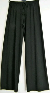 LADIES WOMENS WIDE LEG JERSEY STRETCHY COMFY TROUSERS ELASTICATED WAIST BLACK - Picture 1 of 1