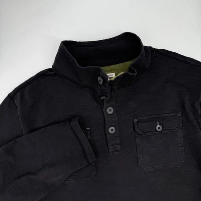 Camisa Henley Carbon2Cobalto Manga Larga Bolsillos Abotonados Informal Negra XXL Foto 1 de 4