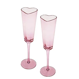 Cleo & June Set Of 2 Pink Heart Shaped Champagne Flutes Glass NEW - Picture 1 of 4