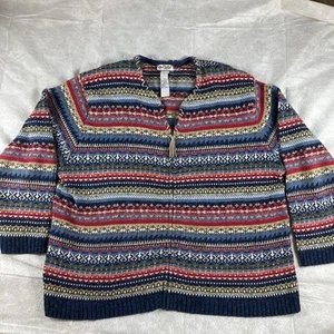 Tara Women Full Zipper 2X Geometric Sweater L/S Ramie Cotton Blend 24.5x26.5 - Picture 1 of 9