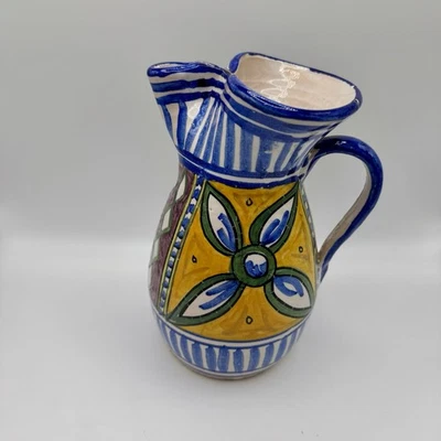 Vintage Talavera Pitcher Spanish Ceramic Pottery Hand Painted Decorative - Image 1 of 4