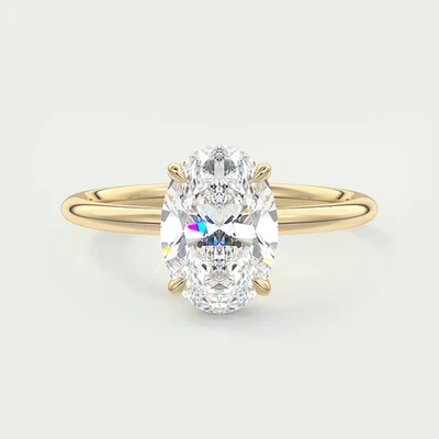 Women Setting Ring Semi Mount Oval Cut Diamond 0.20 Carat Solid 18k Yellow Gold - Image 1 of 4