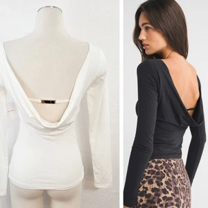 Abercrombie & Fitch Langarm drapiert Wasserfallausschnitt Oberteil weiß XS NEU Neu mit Etikett Hardware - Bild 1 von 6