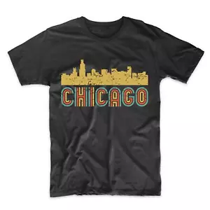 Men's Chicago Shirt - Retro Vintage Style Chicago Illinois Skyline T-Shirt - Picture 1 of 5