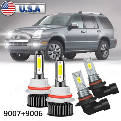 Combo de faros LED + bombillas antiniebla 4X para Mercury Mountaineer 2002-2006 6000K Foto 1 de 4