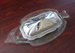 USSR Russian Soviet Vintage Container Butter Dish with Lid Metal Storage "Fish" - Picture 1 of 6