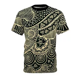 Unisex T-Shirt schwarz und gold Doodle Zeichnung - Bild 1 von 5