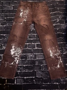 Custom Designer Full Front White Graphics Denim Pants Size 28 EXCELLENT - Picture 1 of 2