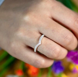 Ladies 925 Sterling Silver Simulated Diamond Stacking Band Ring Jewellery Gift - Picture 1 of 5