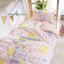 Pink Blue Cinnamoroll Anime Cotton Bed Sheet Quilt Cover Pillow Case Gift 1PC