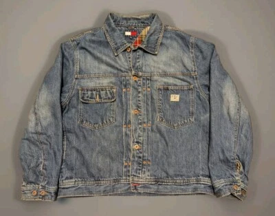 VTG Tommy Hilfiger Lined Denim Jacket Men XXL Blue Button Bomber Trucker 90s Y2K - Image 1 of 4
