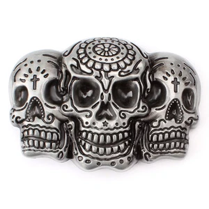 Skull Belt Buckle Western Cowboy Native American Motorcyclist (SK-15) - Picture 1 of 2