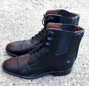 ELT Qualität Leder Kurz Jodhpur Front Lace Rear Zip Stiefel SCHWARZ UK 6 EU 39 - Bild 1 von 3