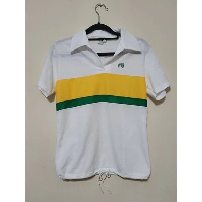Vintage John Deere Womens Polo Shirt Single Stitch White Green Yellow Large USA - Image 1 of 4