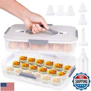 2-Layer Deviled Egg Containers with Lid, 36 Slots Deviled Egg Tray Carrier wi - Picture 1 of 5