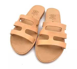 Griechische handgefertigte Sandalen Slide Leder Gladiator alter Stil Riemen Damenschuhe - Bild 1 von 2