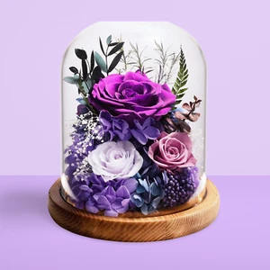 Preserved Rose Gifts for Women Long-Lasting Real Flowers in Glass Dome Purple Ro - Picture 1 of 5