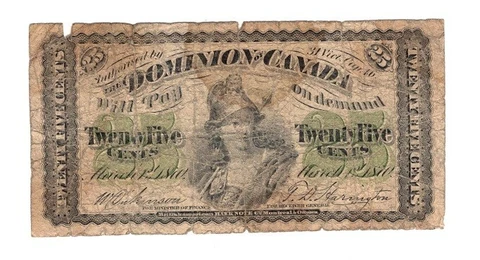 Canada 25 Cents 01. 03. 1870 P-8a. G/VG Cover